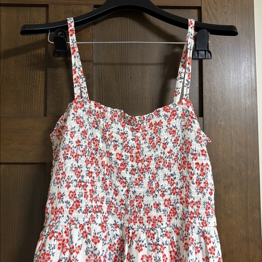 GAP Smocked Midi Tank Dress Floral Square Neckline Red and White Size Large - Picture 3 of 6